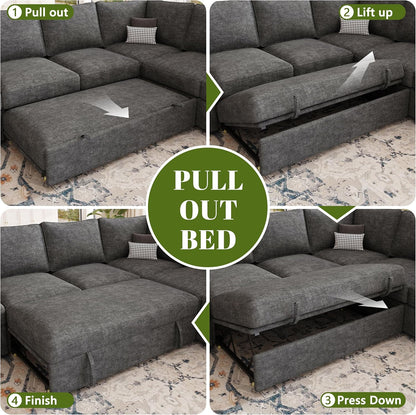 U Shape Sectional Storage Sofa Fabric Modular Couch